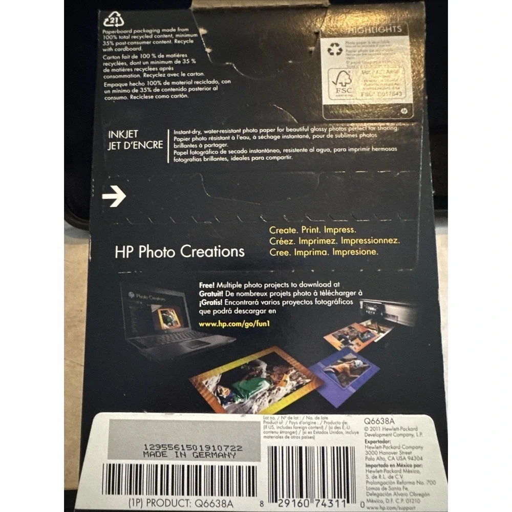 HP Advanced Glossy 4x6 Photo Paper ~ 100 Pack ~For‎ Inkjets ~ Q6638A New Sealed